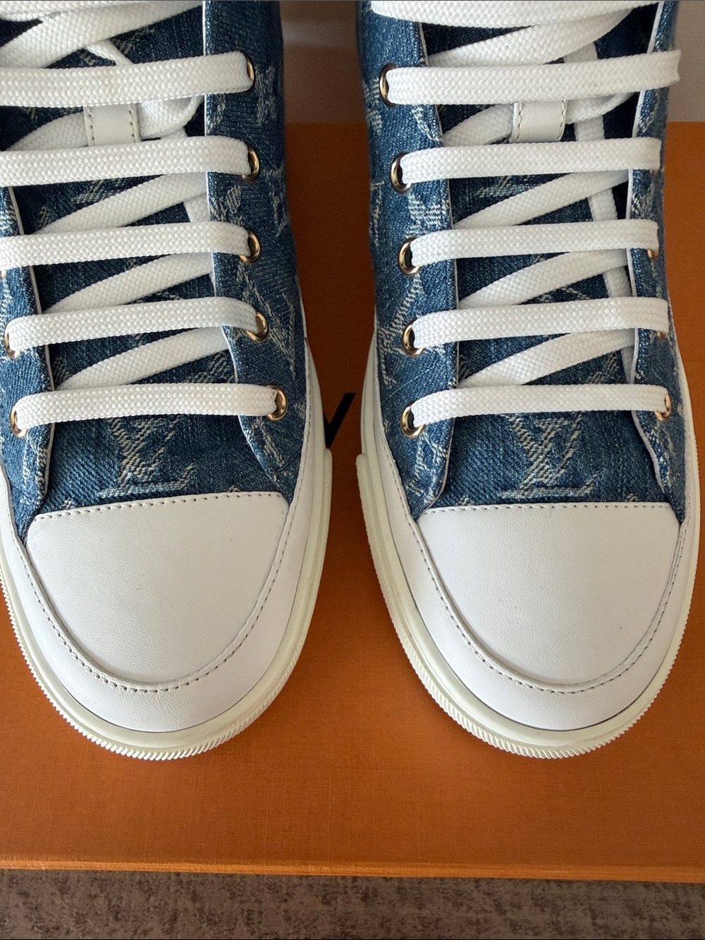 Louis Vuitton Blue Denim Monogram High-Top Sneakers - Picture 8 of 14